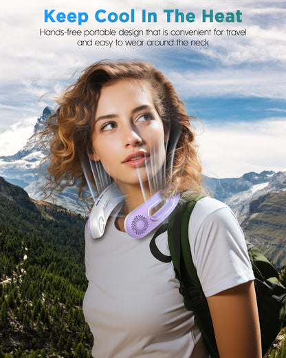 Hotsales Neck Fan, Hands Free Bladeless Neck Fans Portable Rechargeable, 360° Cooling Neck Fan, 4 Speeds, Quiet, 5200 mAh Battery Operated USB Wearable Personal Fan Gifts for Women, Travel, Outdoor (Purple)