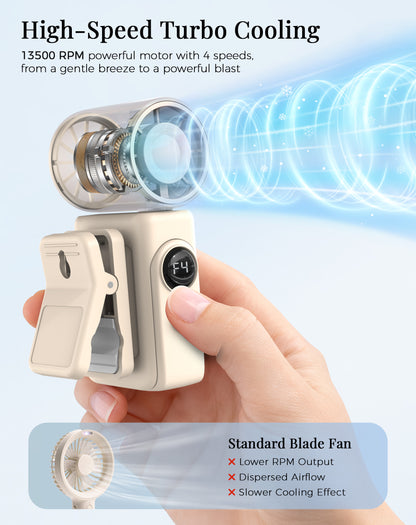 Hotsales Portable Handheld Fan Rechargeable, 13500 RPM High-Speed Personal Fan with Hands-Free Clip 180° Rotatable Smart LED Display 4 Speeds Mini Cooling for Travel, Commuting, Summer Gifts for Women & Men